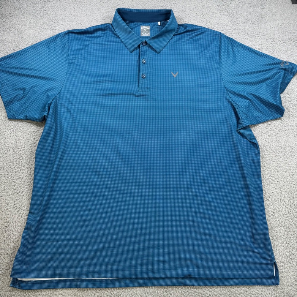 Callaway Mens 3X Blue Opti-Dri Micro Check Golf Polo Shirt